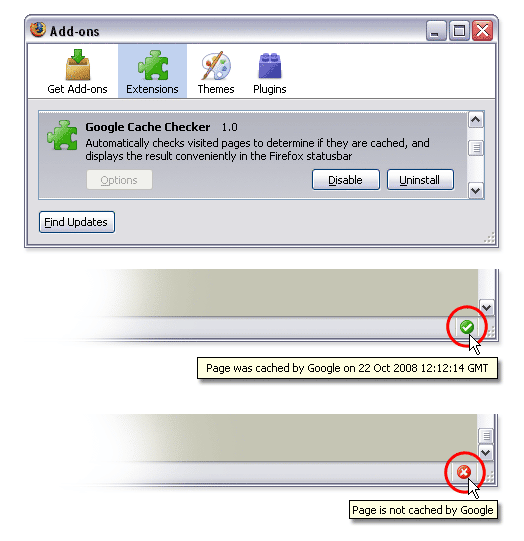 Firefox Extension to Check Page for Google Cache